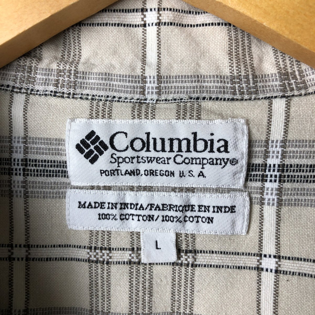 90s-00'S Columbia Short Sleeve Cotton Check Shirt Box Shirt Men's L Size Vintage cotton Beige type Vintage Second Hand