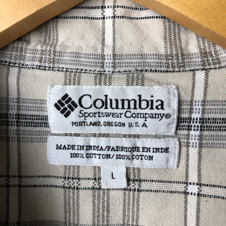 90s-00'S Columbia Short Sleeve Cotton Check Shirt Box Shirt Men's L Size Vintage cotton Beige type Vintage Second Hand