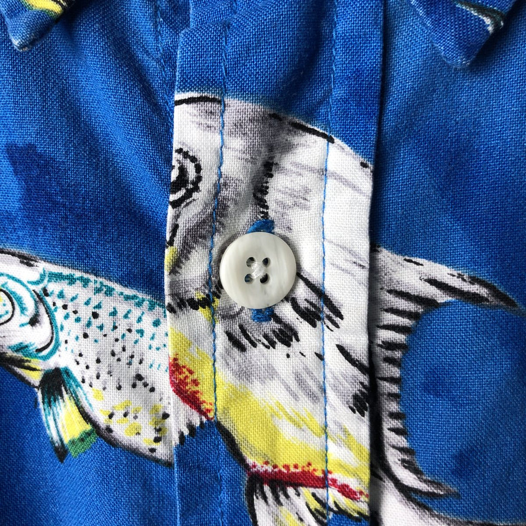 90'S Columbia White Tag All-Over Fish Print Short Sleeve Button-Down Shirt, Men's XL, Vintage unclear Blue type light blue Vintage Second Hand
