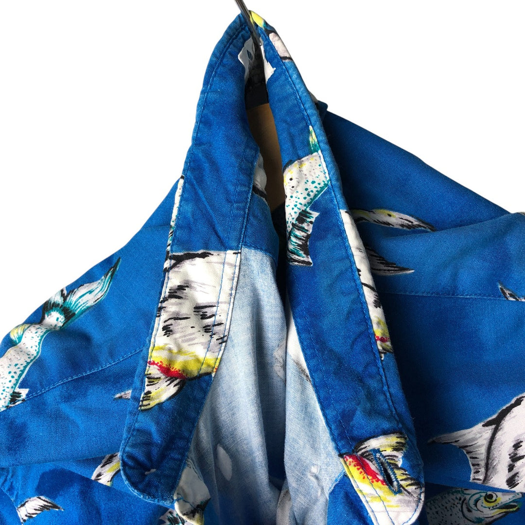 90'S Columbia White Tag All-Over Fish Print Short Sleeve Button-Down Shirt, Men's XL, Vintage unclear Blue type light blue Vintage Second Hand