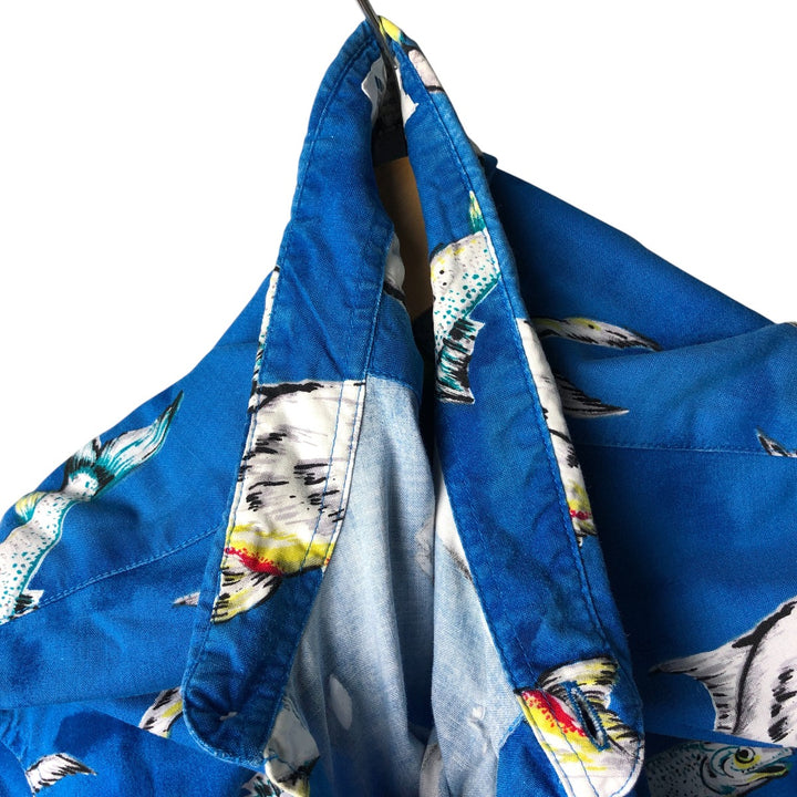 90'S Columbia White Tag All-Over Fish Print Short Sleeve Button-Down Shirt, Men's XL, Vintage unclear Blue type light blue Vintage Second Hand