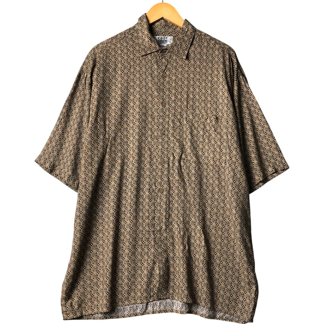 CITY STREETS All-over Pattern Short Sleeve Rayon Shirt Box Shirt Men's Size L Rayon brown type Vintage Second Hand