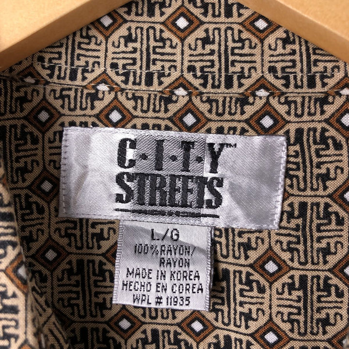 CITY STREETS All-over Pattern Short Sleeve Rayon Shirt Box Shirt Men's Size L Rayon brown type Vintage Second Hand