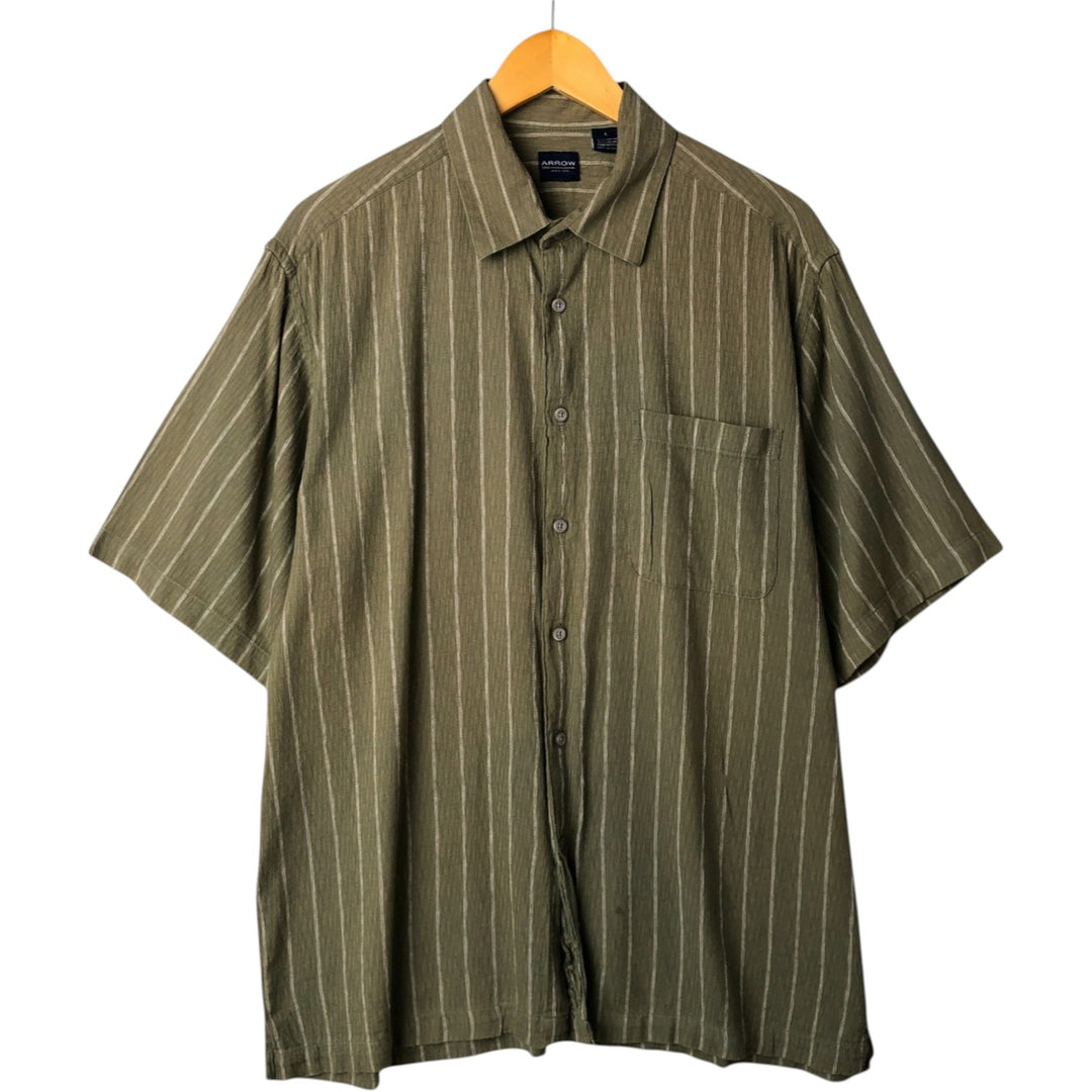 90s-00'S Arrow Willow Crepe Short Sleeve Cotton Striped Box Shirt, Men's Size L cotton Khaki type Vintage Second Hand
