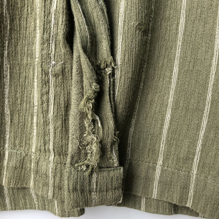 90s-00'S Arrow Willow Crepe Short Sleeve Cotton Striped Box Shirt, Men's Size L cotton Khaki type Vintage Second Hand