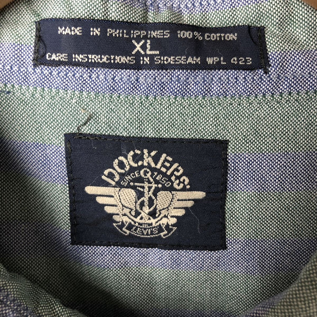 90'S Dockers Short Sleeve Button-Down Striped Shirt, Men's Size XL, Vintage cotton blue type Vintage Second Hand