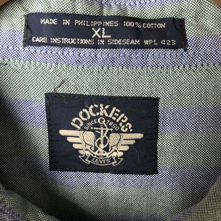 90'S Dockers Short Sleeve Button-Down Striped Shirt, Men's Size XL, Vintage cotton blue type Vintage Second Hand