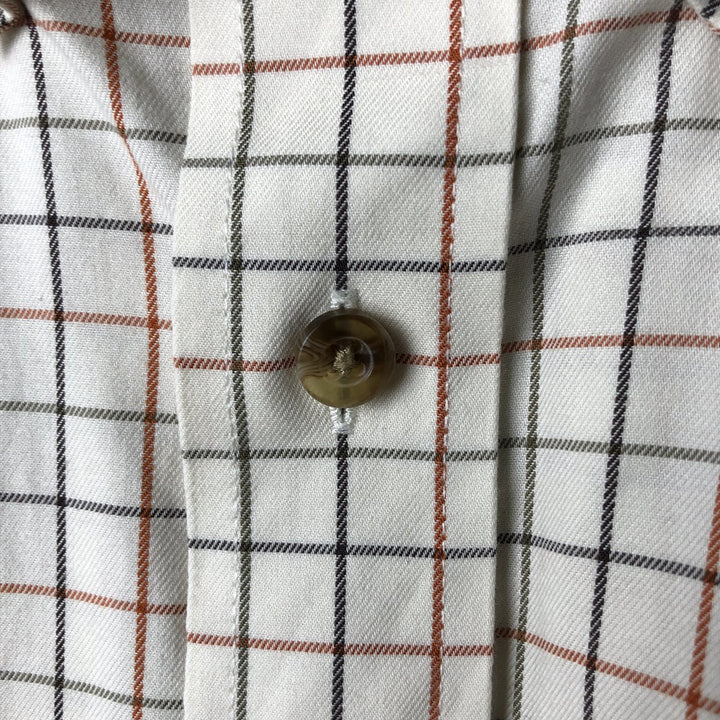 90s-00'S LL Bean WRINKLE FREE TRADITIONAL FIT Short Sleeve Button-Down Check Shirt, Men's Size L, Vintage cotton pale white type Vintage Second Hand
