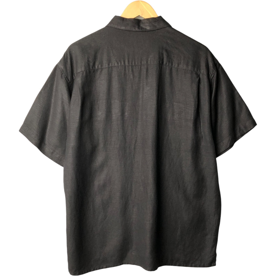 MERONA Short Sleeve Linen x Rayon Shirt, Box Shirt, Men's M Size linen black type Vintage Second Hand
