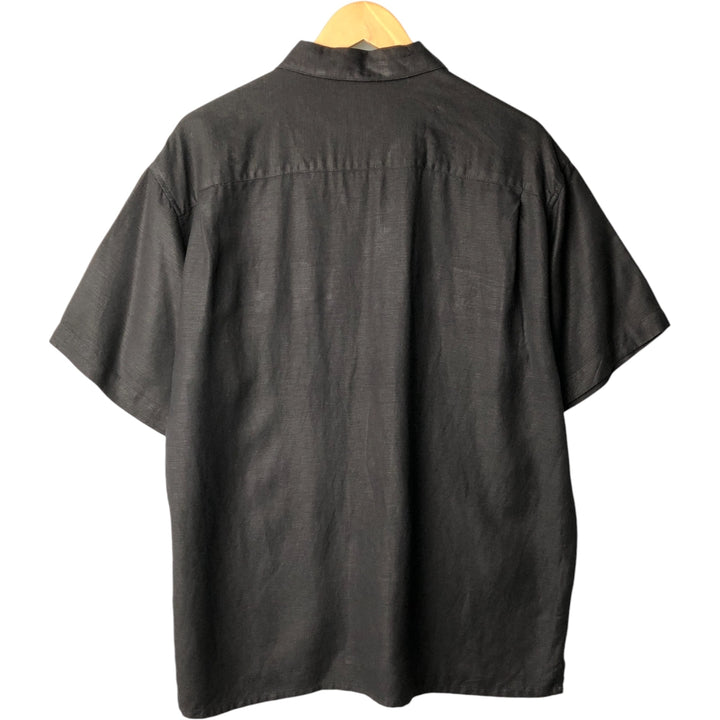 MERONA Short Sleeve Linen x Rayon Shirt, Box Shirt, Men's M Size linen black type Vintage Second Hand