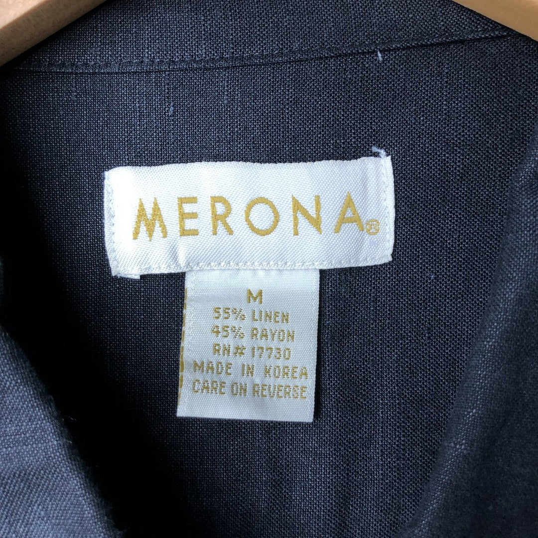 MERONA Short Sleeve Linen x Rayon Shirt, Box Shirt, Men's M Size linen black type Vintage Second Hand