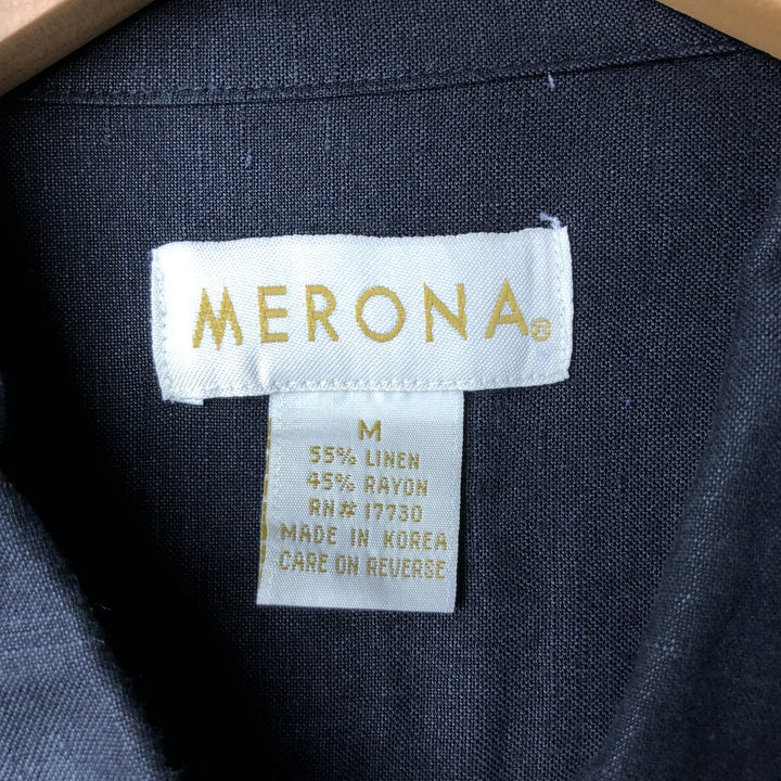 MERONA Short Sleeve Linen x Rayon Shirt, Box Shirt, Men's M Size linen black type Vintage Second Hand