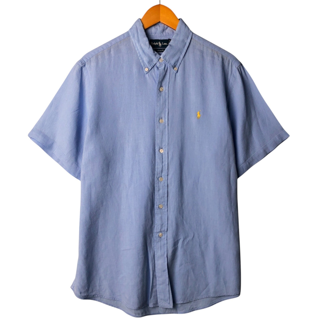 Ralph Lauren Custom Fit Short Sleeve Linen Button-Down Shirt, Men's Size L linen blue type Vintage Second Hand