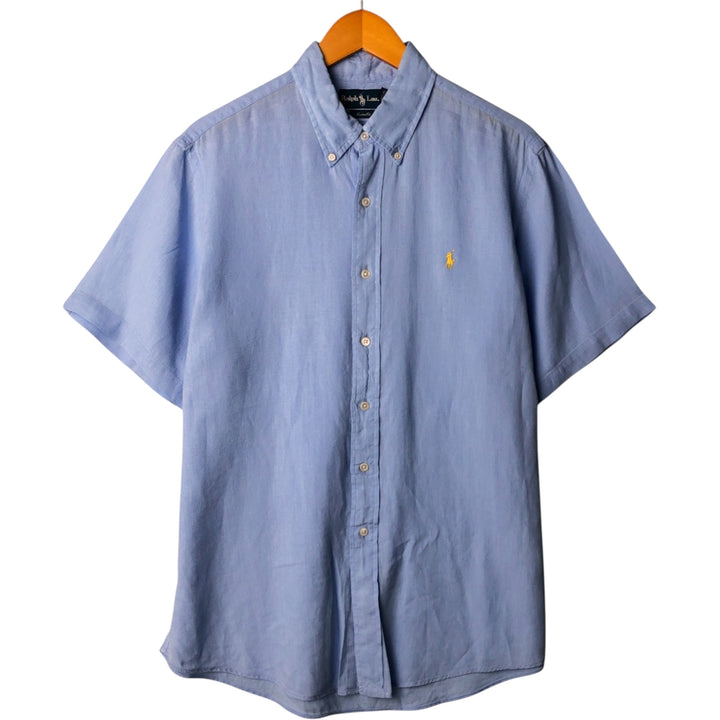 Ralph Lauren Custom Fit Short Sleeve Linen Button-Down Shirt, Men's Size L linen blue type Vintage Second Hand