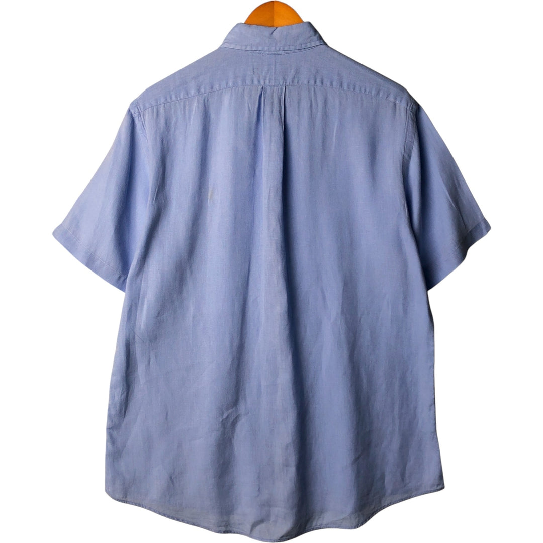 Ralph Lauren Custom Fit Short Sleeve Linen Button-Down Shirt, Men's Size L linen blue type Vintage Second Hand