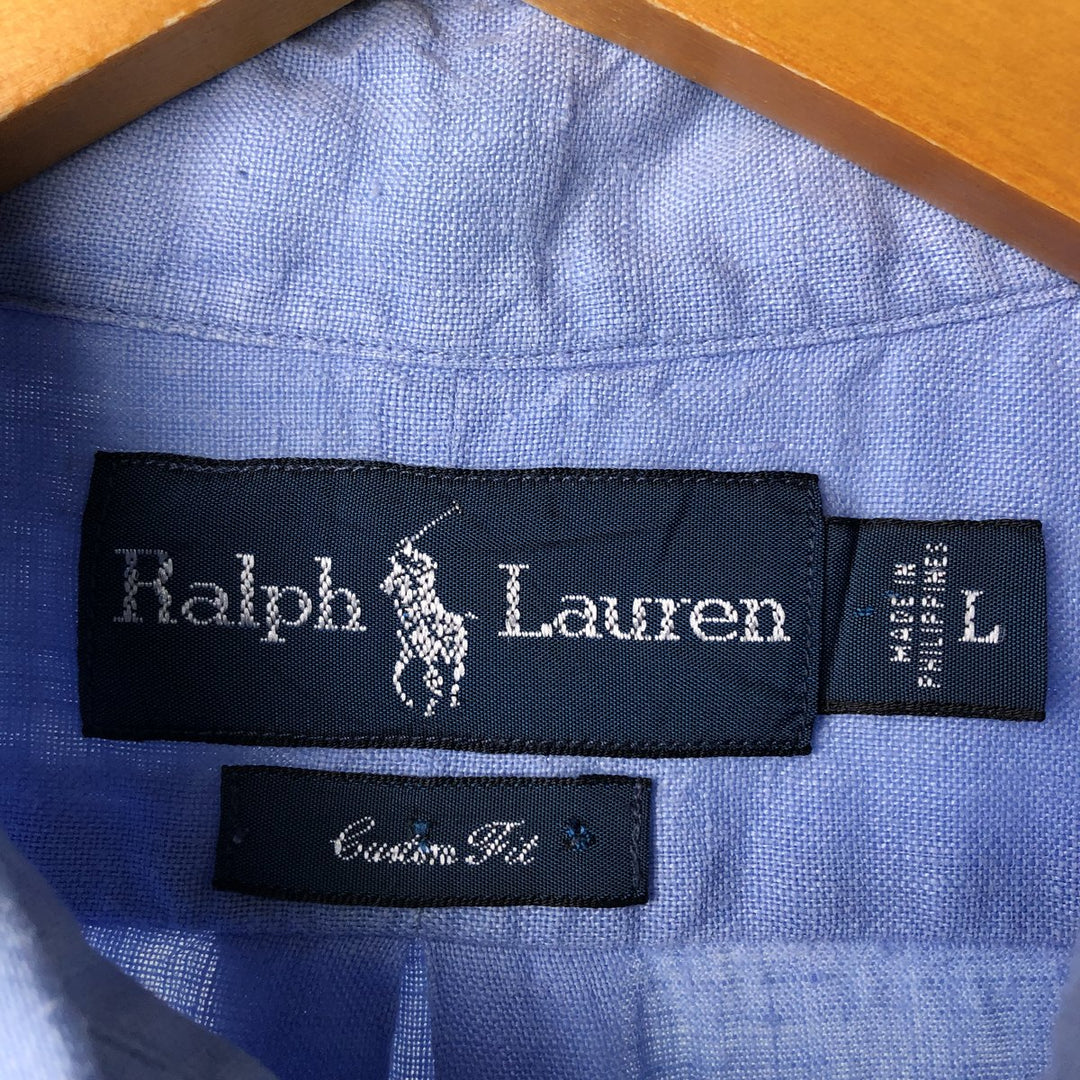 Ralph Lauren Custom Fit Short Sleeve Linen Button-Down Shirt, Men's Size L linen blue type Vintage Second Hand