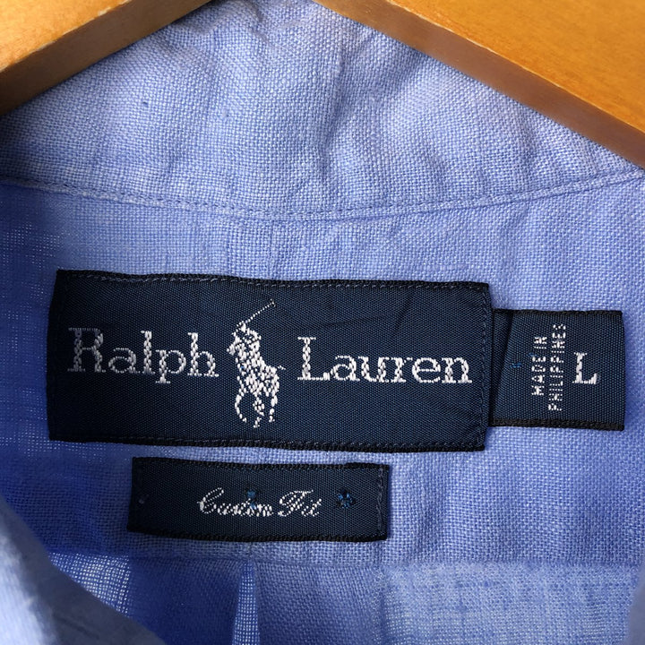 Ralph Lauren Custom Fit Short Sleeve Linen Button-Down Shirt, Men's Size L linen blue type Vintage Second Hand