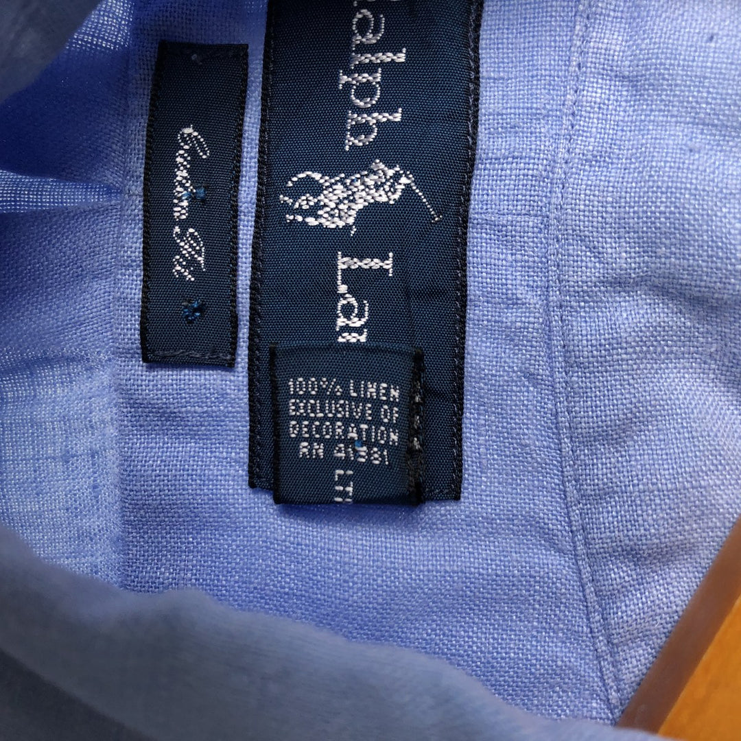 Ralph Lauren Custom Fit Short Sleeve Linen Button-Down Shirt, Men's Size L linen blue type Vintage Second Hand