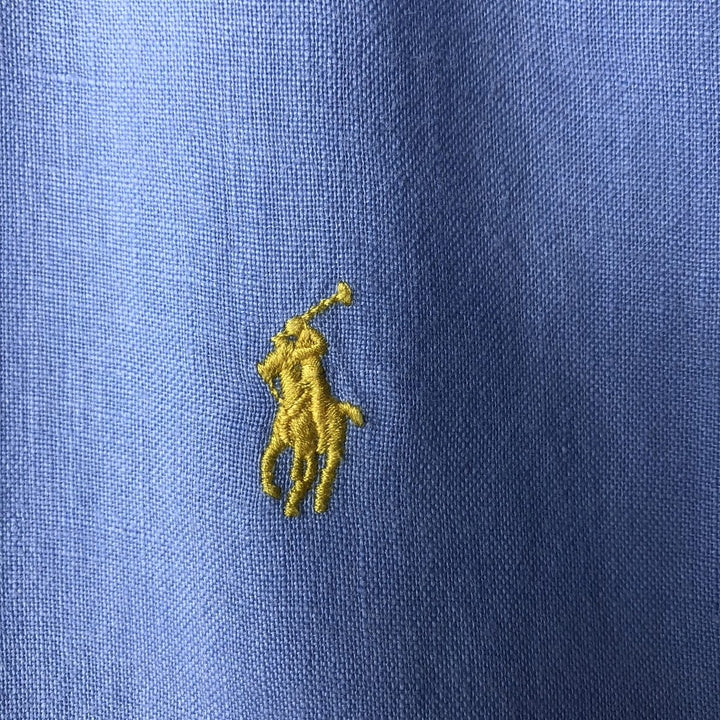 Ralph Lauren Custom Fit Short Sleeve Linen Button-Down Shirt, Men's Size L linen blue type Vintage Second Hand