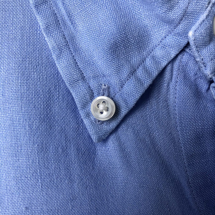 Ralph Lauren Custom Fit Short Sleeve Linen Button-Down Shirt, Men's Size L linen blue type Vintage Second Hand