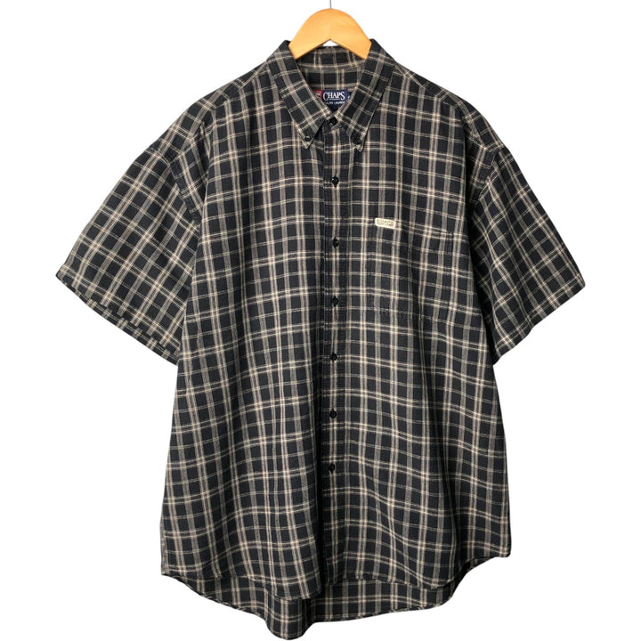 90'S Ralph Lauren Chaps Check Pattern Button-down Short Sleeve Hemp x Cotton Shirt Men's XL Vintage Hemp black type Vintage Second Hand
