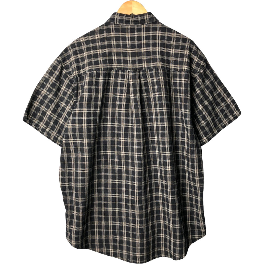 90'S Ralph Lauren Chaps Check Pattern Button-down Short Sleeve Hemp x Cotton Shirt Men's XL Vintage Hemp black type Vintage Second Hand