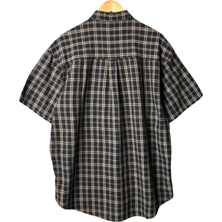 90'S Ralph Lauren Chaps Check Pattern Button-down Short Sleeve Hemp x Cotton Shirt Men's XL Vintage Hemp black type Vintage Second Hand