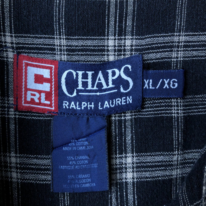90'S Ralph Lauren Chaps Check Pattern Button-down Short Sleeve Hemp x Cotton Shirt Men's XL Vintage Hemp black type Vintage Second Hand