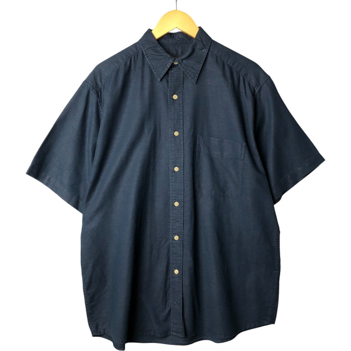 Eddie Bauer short sleeve linen shirt, men's size M linen navy blue type Vintage Second Hand