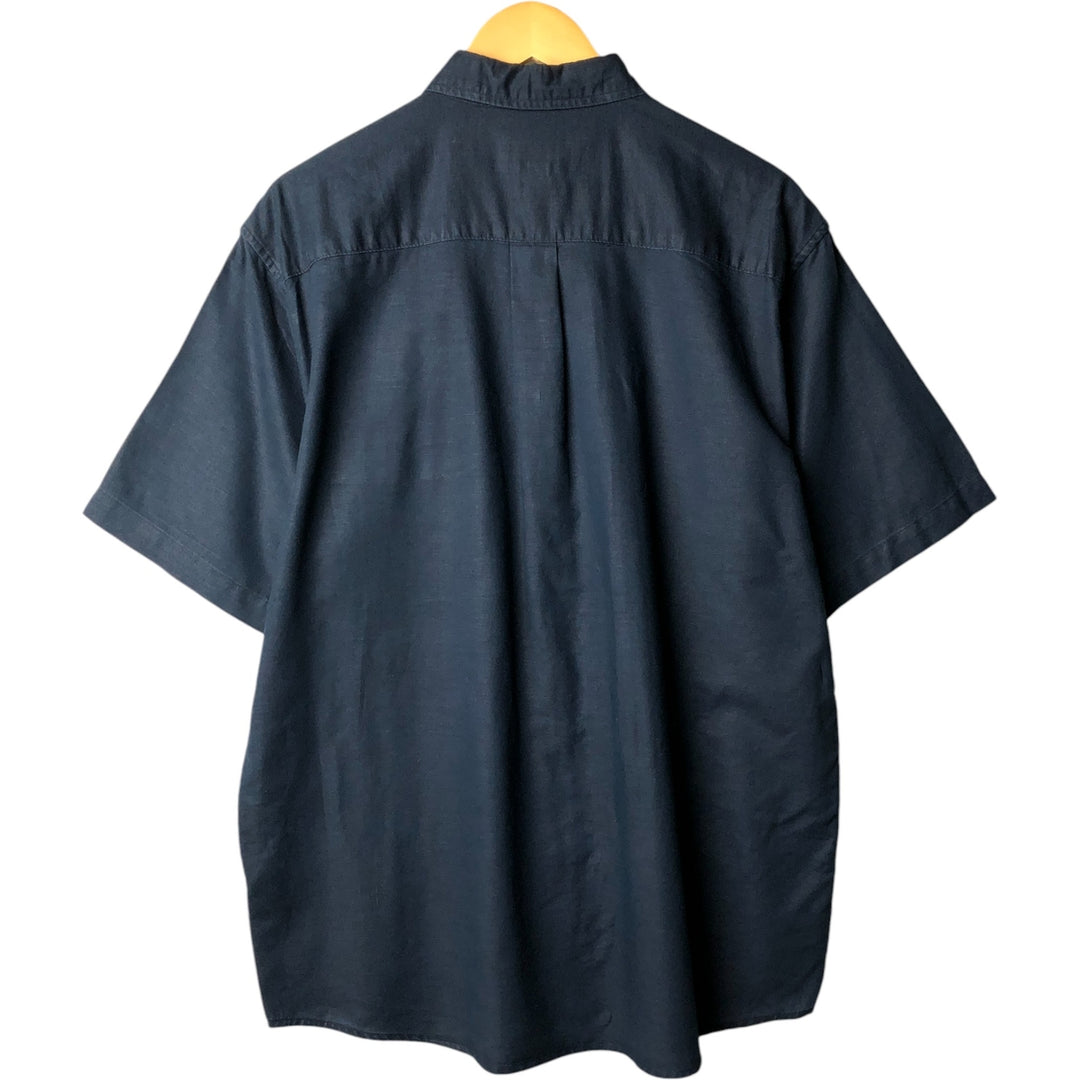 Eddie Bauer short sleeve linen shirt, men's size M linen navy blue type Vintage Second Hand