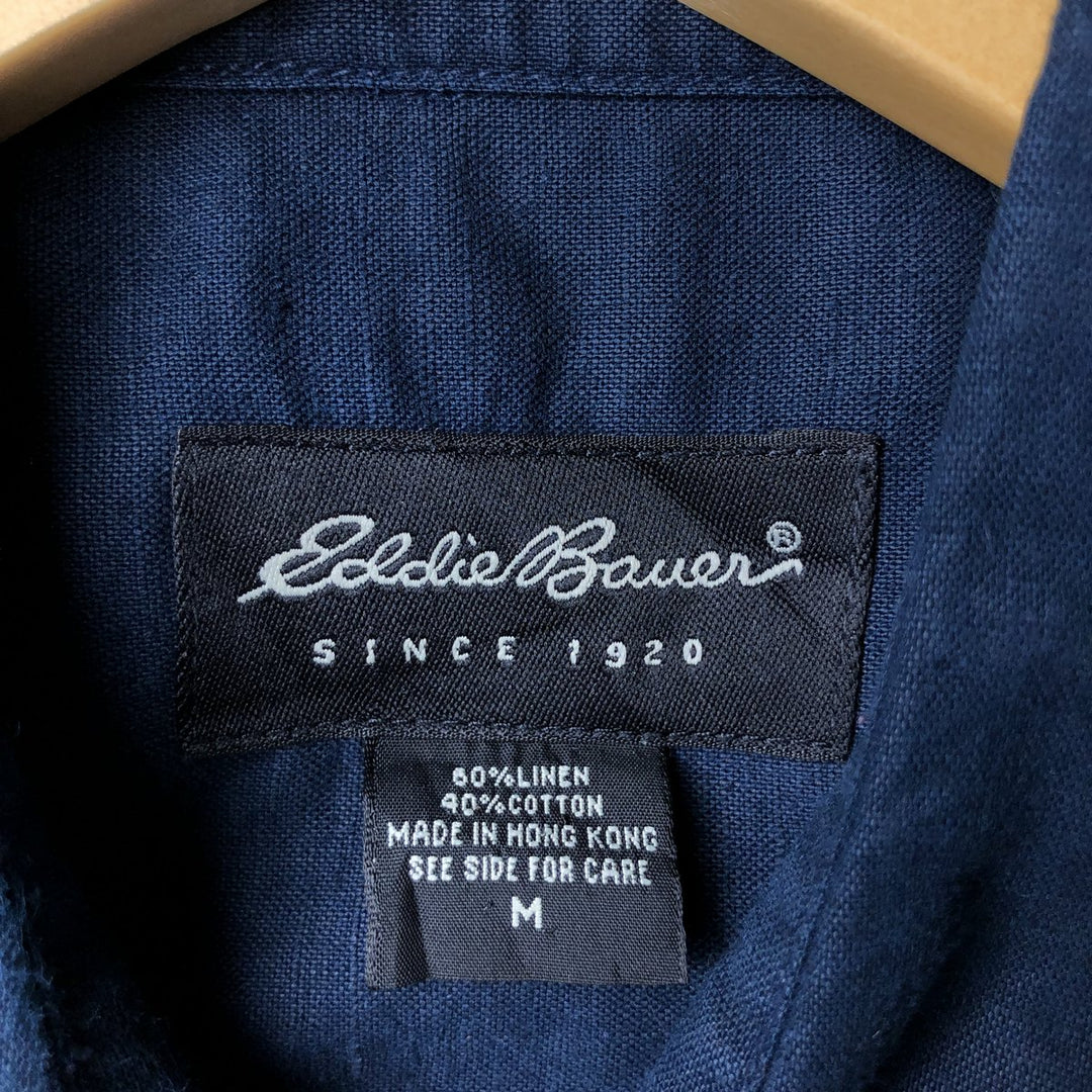 Eddie Bauer short sleeve linen shirt, men's size M linen navy blue type Vintage Second Hand