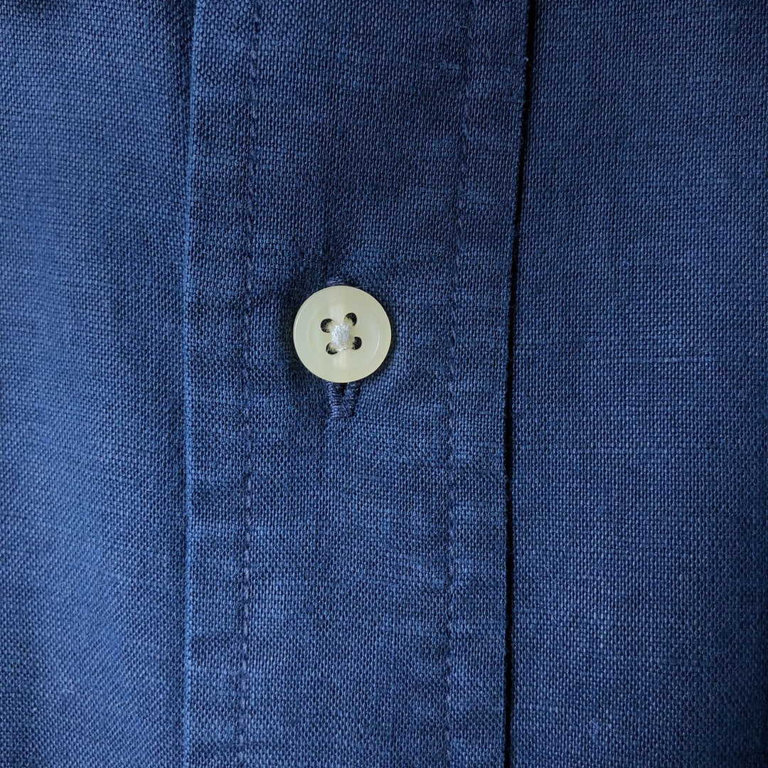 Eddie Bauer short sleeve linen shirt, men's size M linen navy blue type Vintage Second Hand