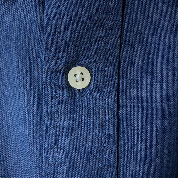 Eddie Bauer short sleeve linen shirt, men's size M linen navy blue type Vintage Second Hand