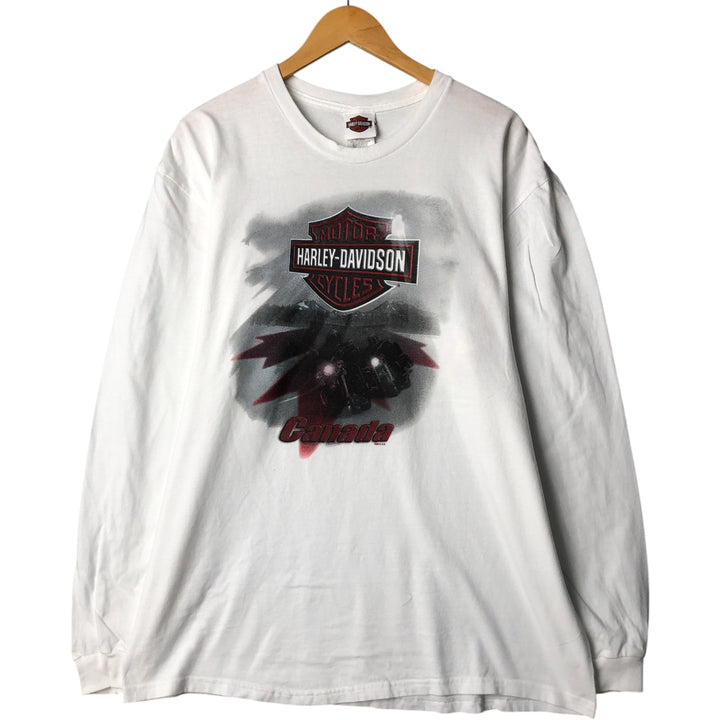 Harley-Davidson Fire Pattern Long T-Shirt, Men's L Size cotton white type Vintage Second Hand