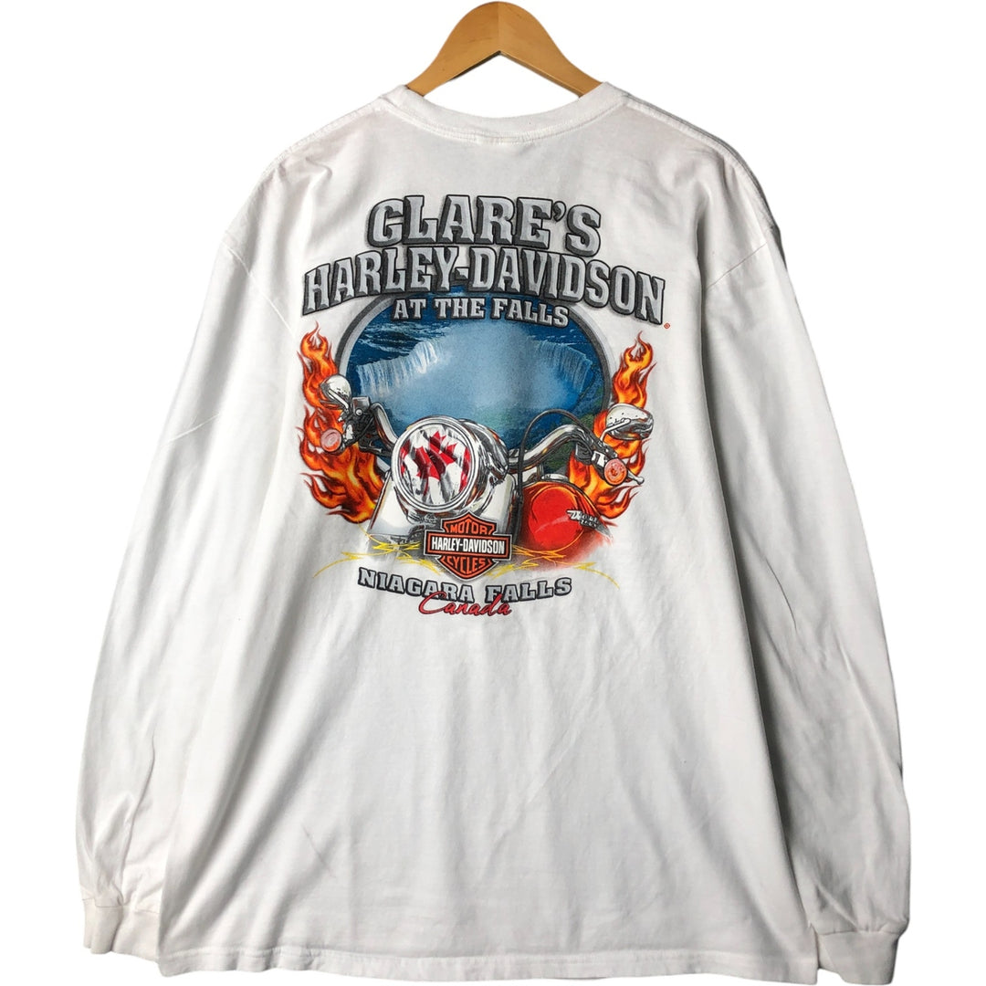 Harley-Davidson Fire Pattern Long T-Shirt, Men's L Size cotton white type Vintage Second Hand