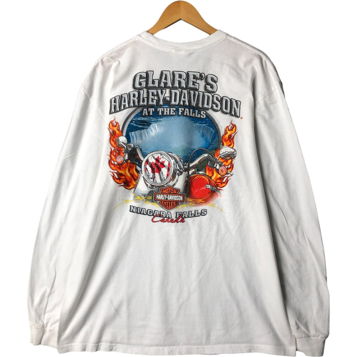 Harley-Davidson Fire Pattern Long T-Shirt, Men's L Size cotton white type Vintage Second Hand