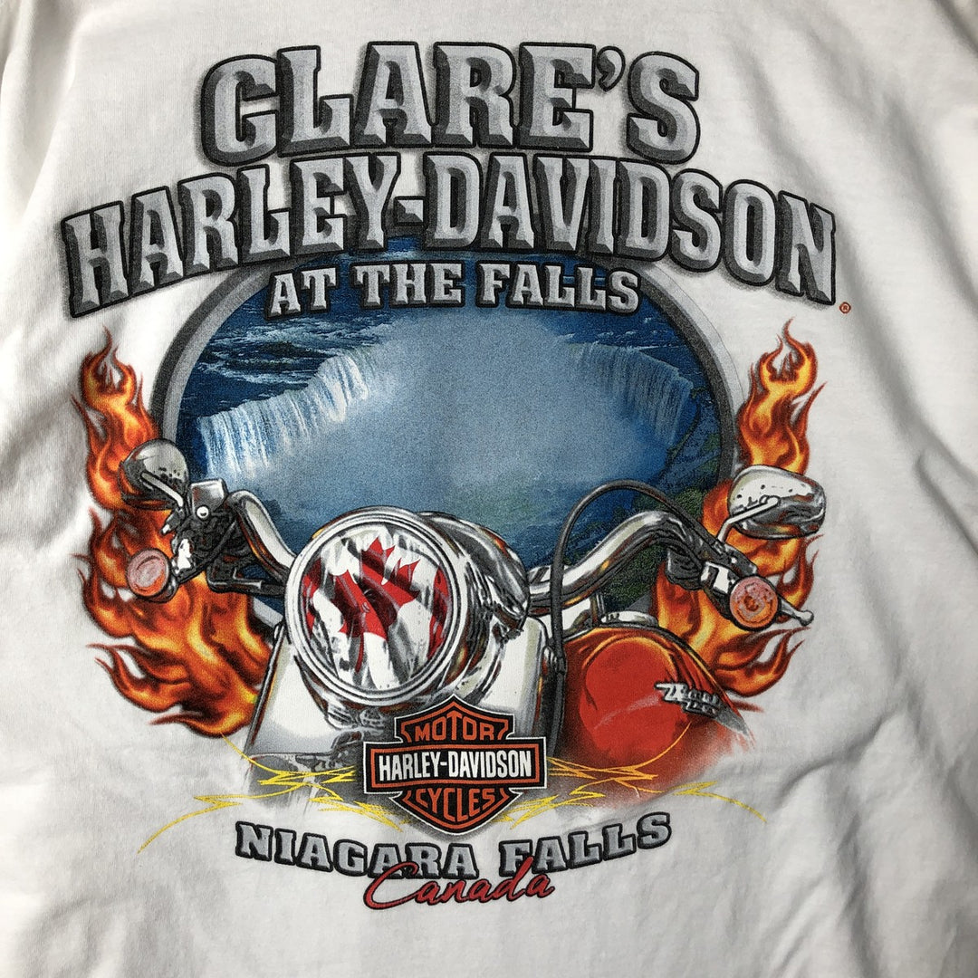 Harley-Davidson Fire Pattern Long T-Shirt, Men's L Size cotton white type Vintage Second Hand