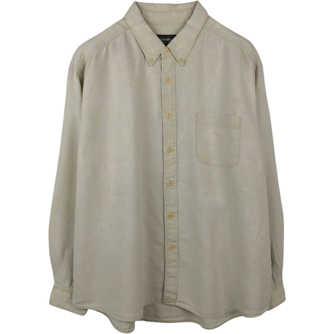 2000'S Eddie Bauer Long-Sleeve Linen Button-Down Shirt, Men's Size XXL (approx.) linen unbleached Vintage Second Hand