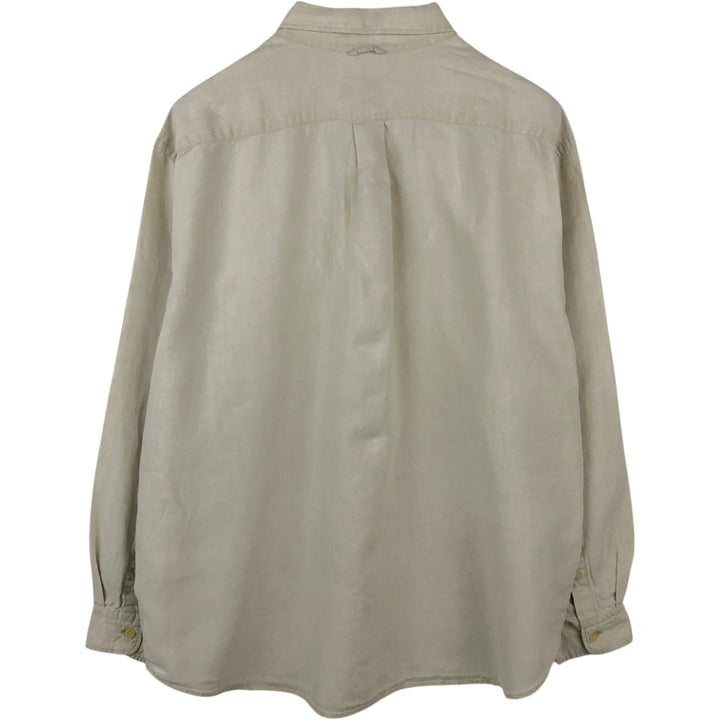 2000'S Eddie Bauer Long-Sleeve Linen Button-Down Shirt, Men's Size XXL (approx.) linen unbleached Vintage Second Hand