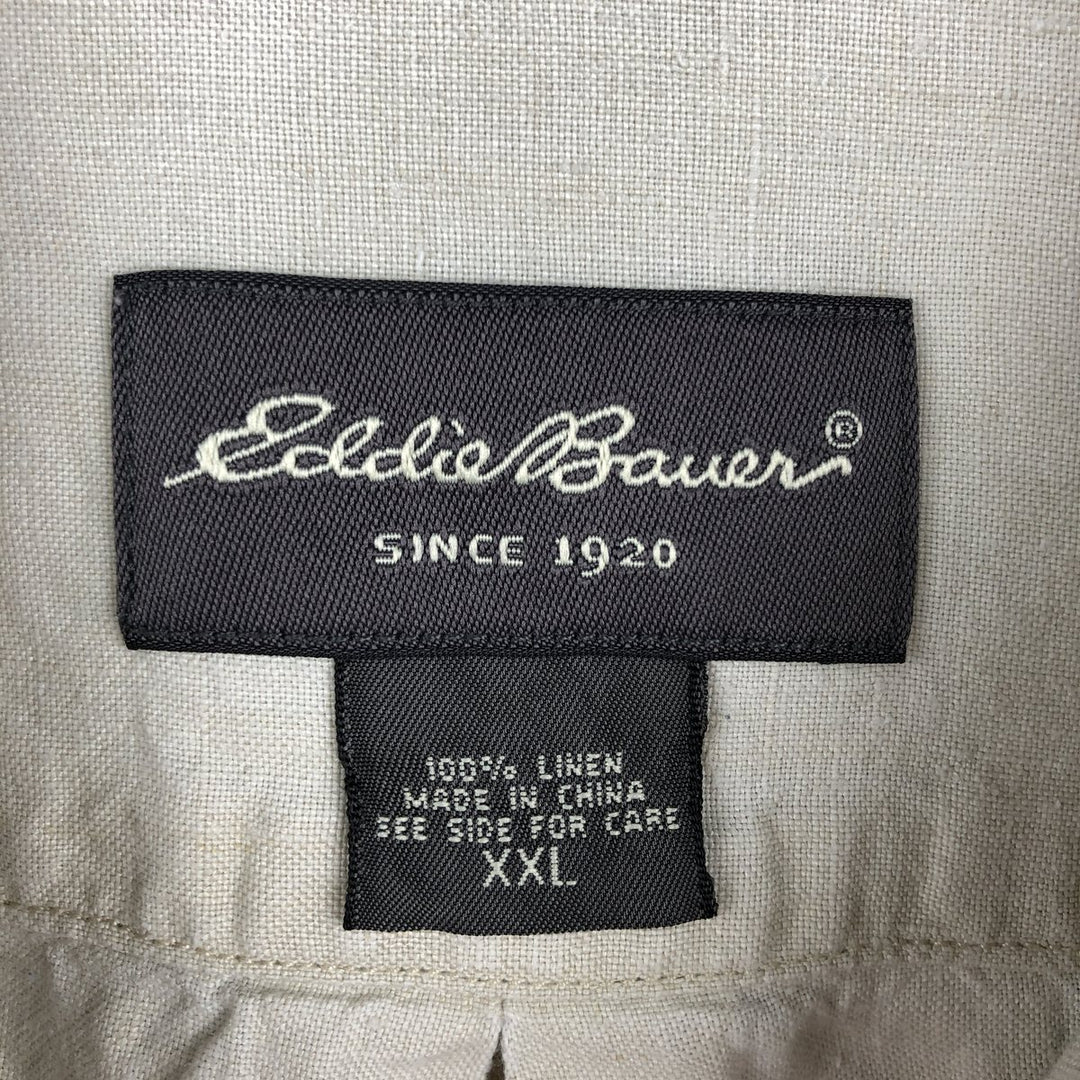 2000'S Eddie Bauer Long-Sleeve Linen Button-Down Shirt, Men's Size XXL (approx.) linen unbleached Vintage Second Hand