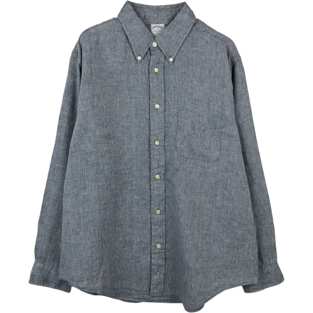 Brooks Brothers Est.1818 REGENT Long Sleeve Linen Button Down Shirt Men's XL linen navy blue type Vintage Second Hand