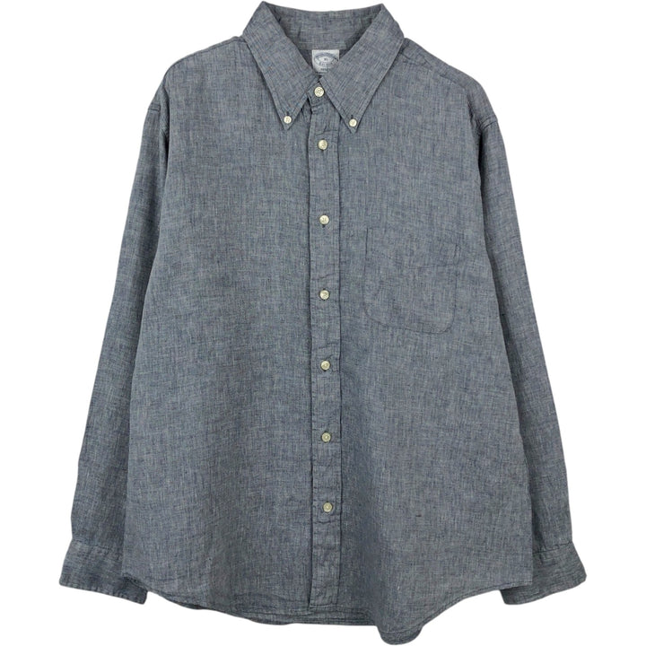 Brooks Brothers Est.1818 REGENT Long Sleeve Linen Button Down Shirt Men's XL linen navy blue type Vintage Second Hand