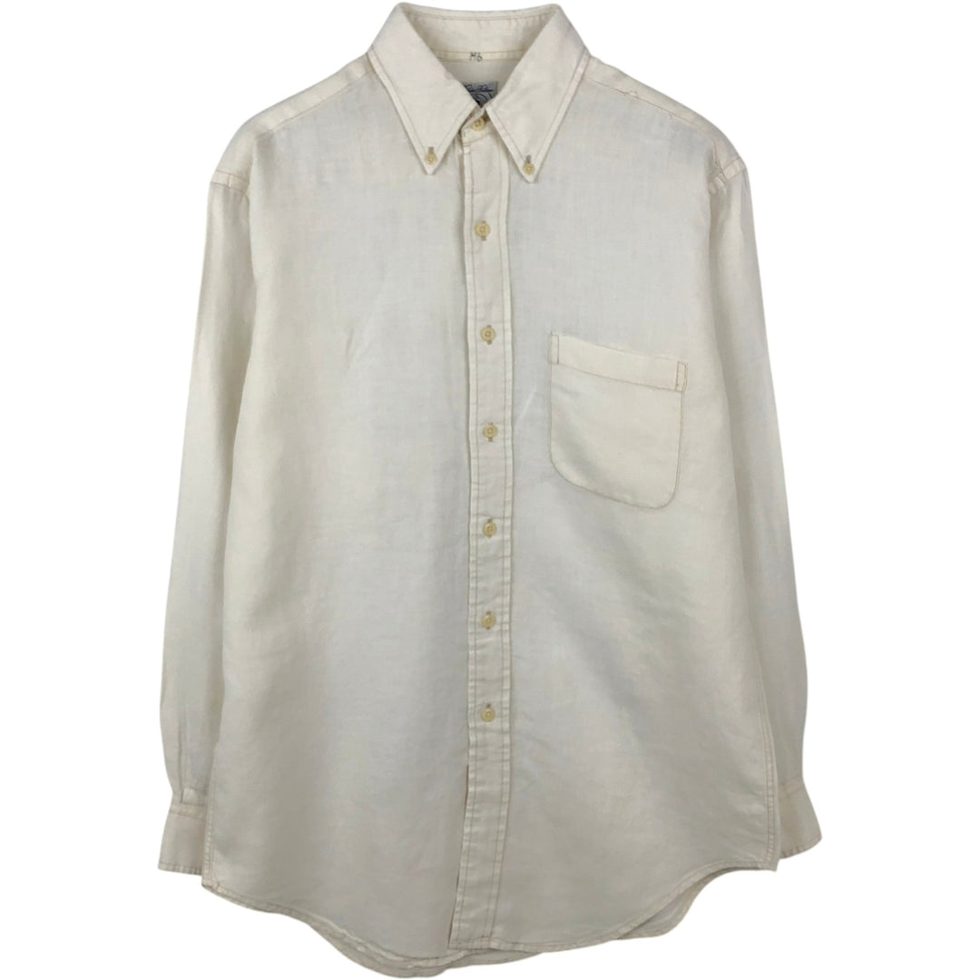 Brooks Brothers SPORT SHIRT Long-Sleeve Linen Button-Down Shirt, Men's Size S (approx.) linen pale white type Vintage Second Hand