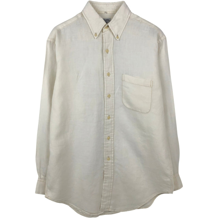 Brooks Brothers SPORT SHIRT Long-Sleeve Linen Button-Down Shirt, Men's Size S (approx.) linen pale white type Vintage Second Hand