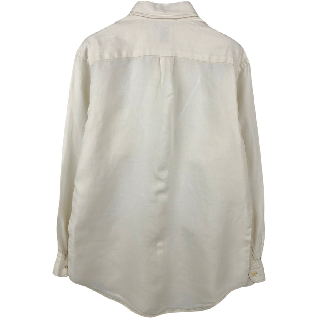 Brooks Brothers SPORT SHIRT Long-Sleeve Linen Button-Down Shirt, Men's Size S (approx.) linen pale white type Vintage Second Hand