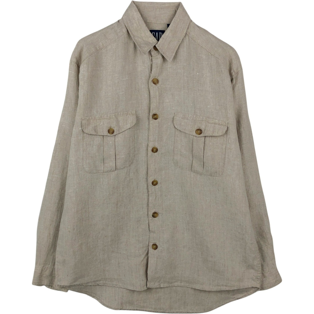 90'S GAP Vintage Long Sleeve Linen Shirt, Men's Size Medium linen unbleached Vintage Second Hand