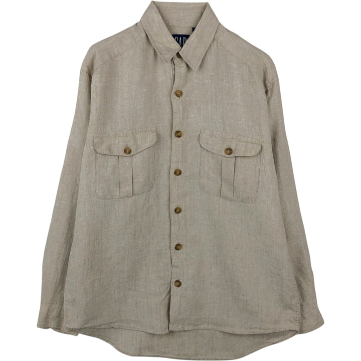 90'S GAP Vintage Long Sleeve Linen Shirt, Men's Size Medium linen unbleached Vintage Second Hand