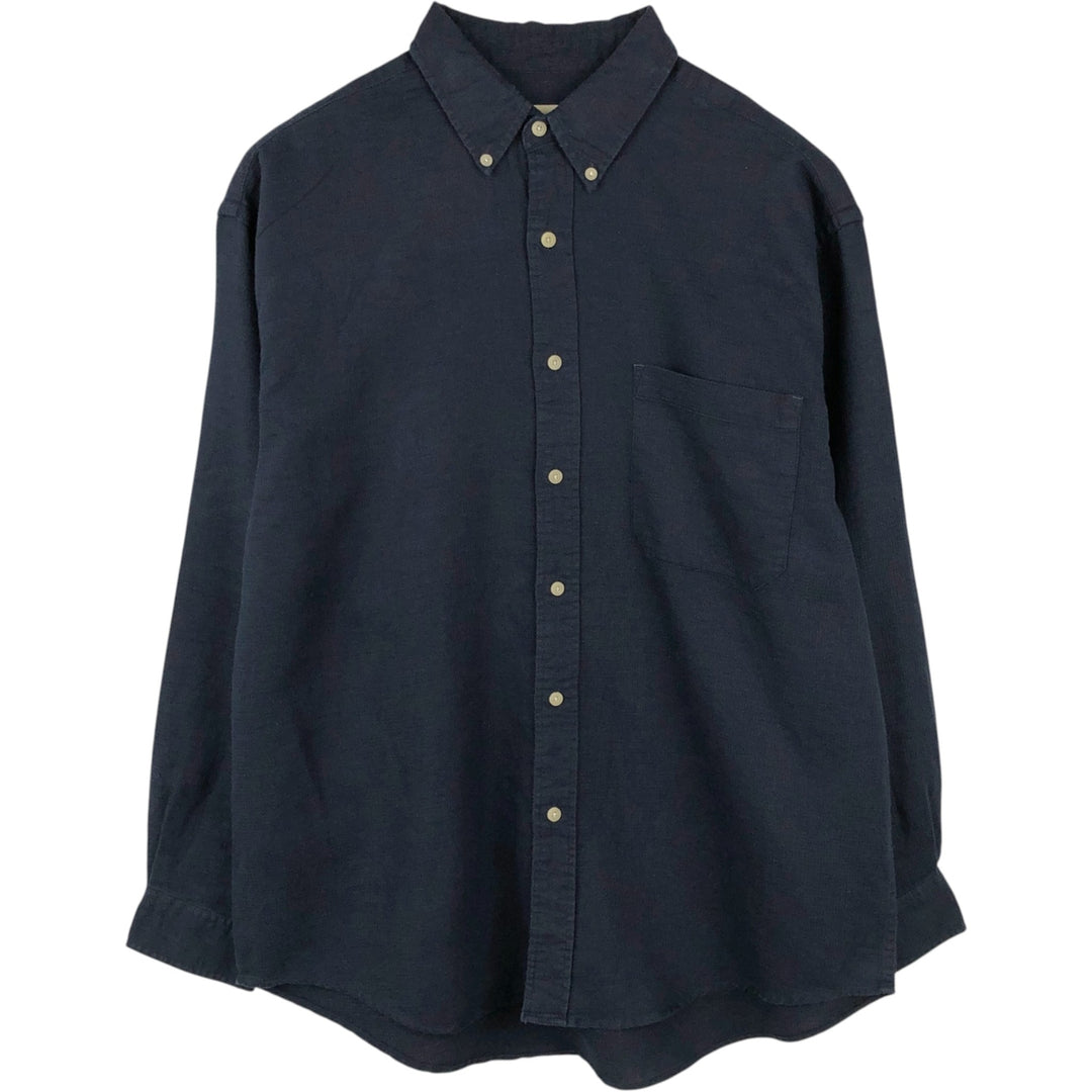 90s-00'S Eddie Bauer Long-Sleeve Linen Button-Down Shirt, Made in Indonesia, Men's Size L (Equivalent), Vintage linen navy blue type Vintage Second Hand