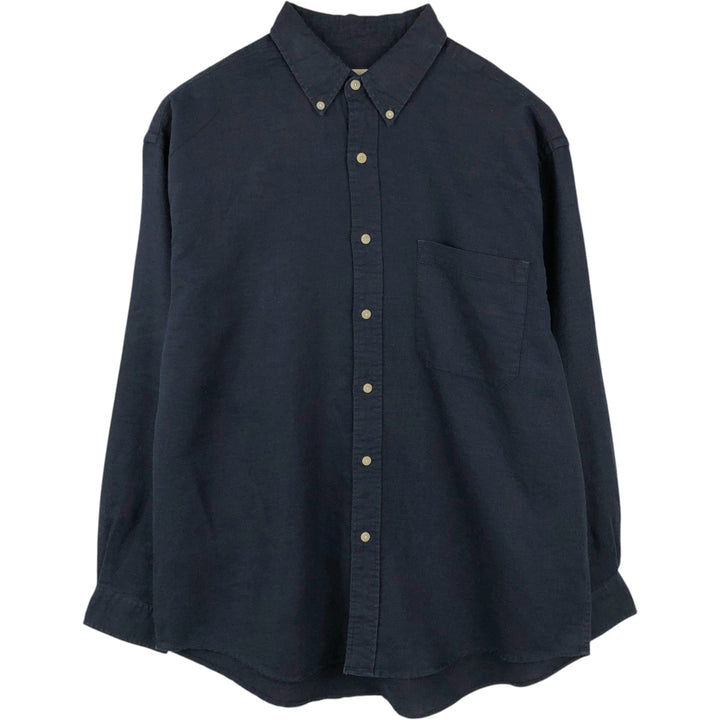 90s-00'S Eddie Bauer Long-Sleeve Linen Button-Down Shirt, Made in Indonesia, Men's Size L (Equivalent), Vintage linen navy blue type Vintage Second Hand
