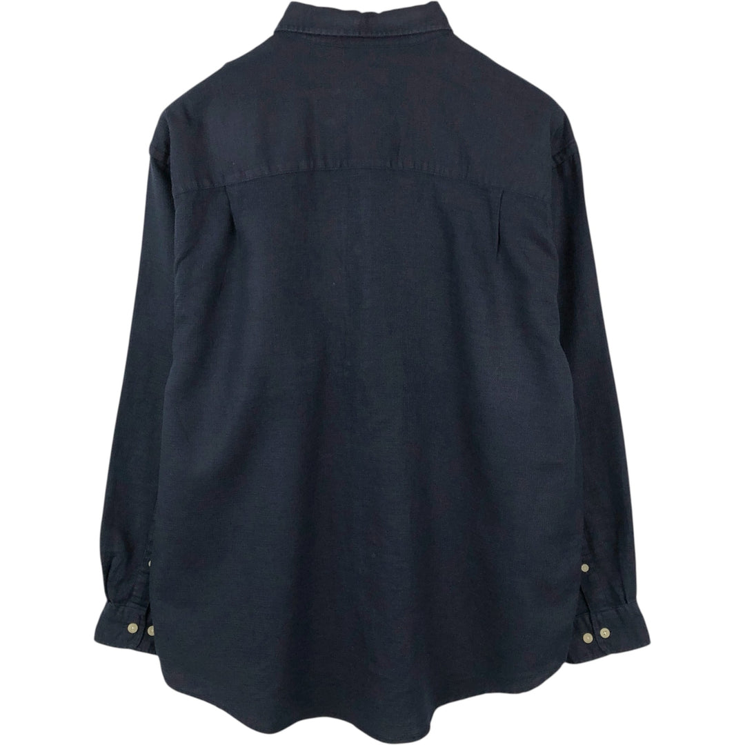 90s-00'S Eddie Bauer Long-Sleeve Linen Button-Down Shirt, Made in Indonesia, Men's Size L (Equivalent), Vintage linen navy blue type Vintage Second Hand